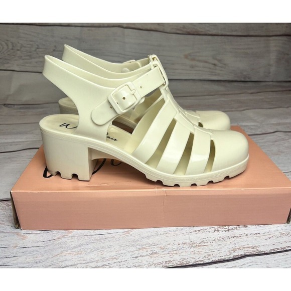 Wild Pair Shoes - Wild Pair Women Block Heel Mary Jane Ankle Strap Cage Sandal Cream 8